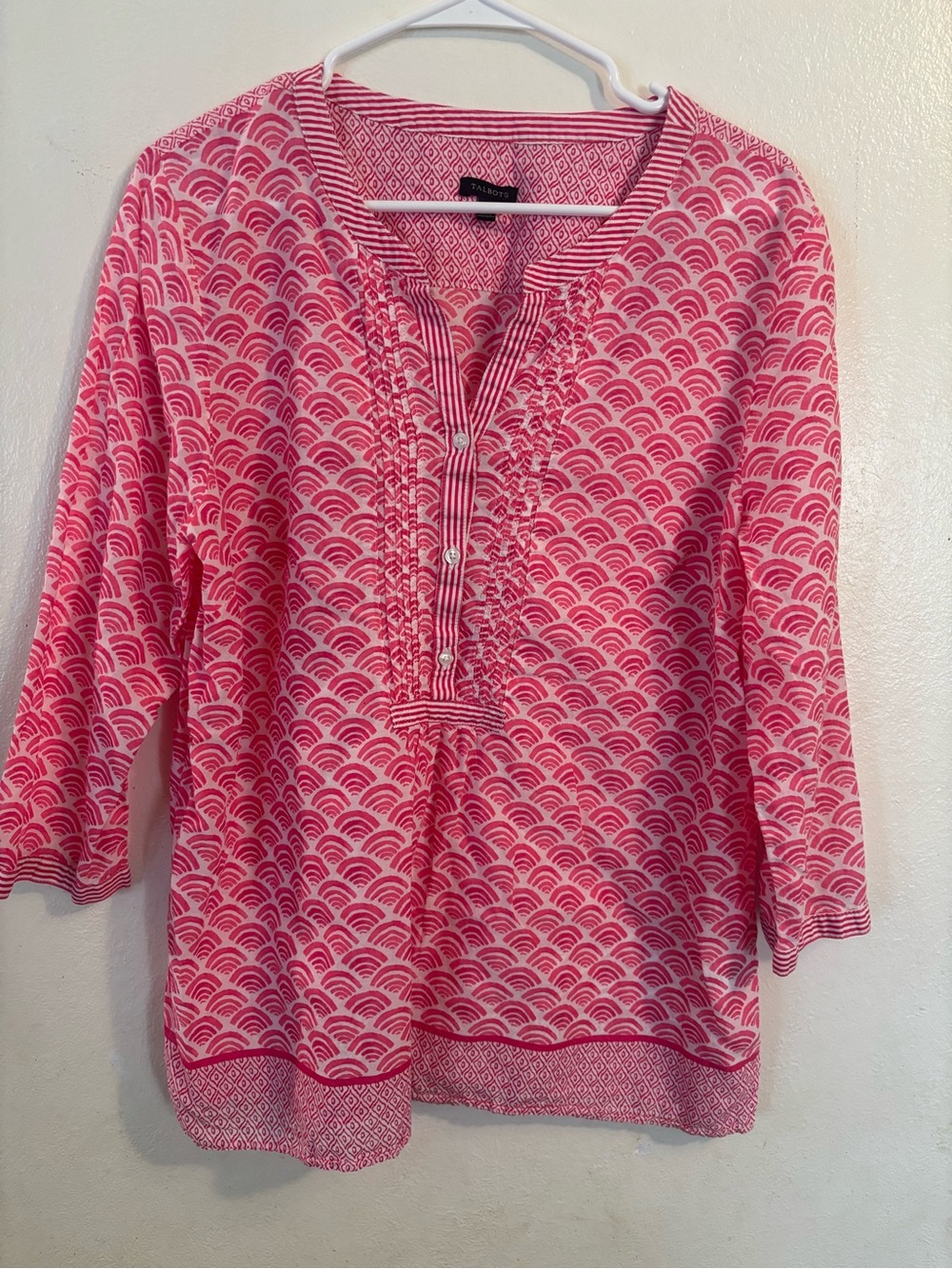 Talbots Pink and White Patterned Tunic Blouse